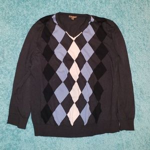 White and Blue Argyle Sweater